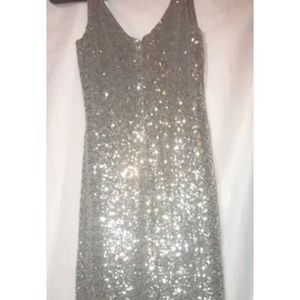 Ralph Lauren Silver V Neck Sequins Gown Woman Dress Size 2